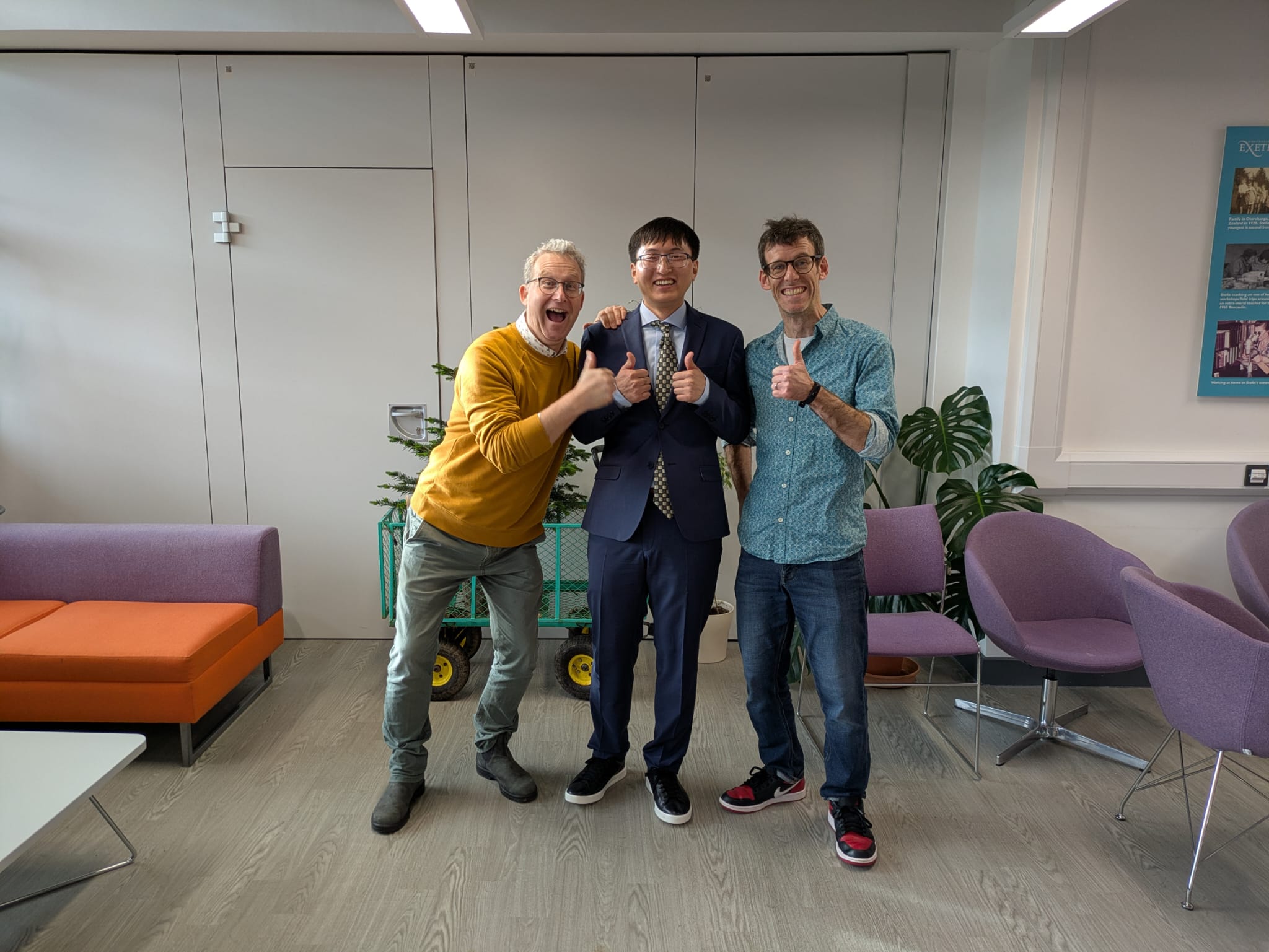 Happy people - Ben Ra, Hongbo and Ben Lo at Hongbo's PhD viva celebrations